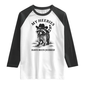 Funny Cowboy Raccoon Meme Raglan Shirt My Heebies Have Been Jeebied TS14 White Black Print Your Wear