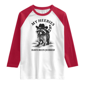 Funny Cowboy Raccoon Meme Raglan Shirt My Heebies Have Been Jeebied TS14 White Red Print Your Wear