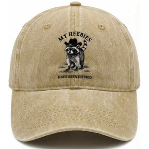 Funny Cowboy Raccoon Meme Washed Cotton Baseball Cap My Heebies Have Been Jeebied TS14 Washed Cap Universal Fit Khaki Print Your Wear