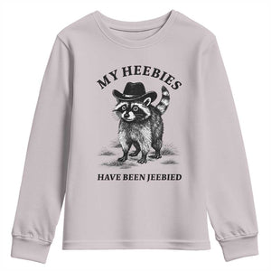 Funny Cowboy Raccoon Meme Youth Sweatshirt My Heebies Have Been Jeebied TS14 Ice Gray Print Your Wear