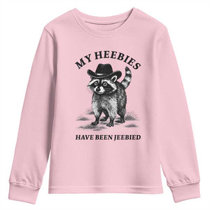 Funny Cowboy Raccoon Meme Youth Sweatshirt My Heebies Have Been Jeebied TS14 Light Pink Print Your Wear