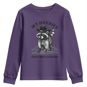Funny Cowboy Raccoon Meme Youth Sweatshirt My Heebies Have Been Jeebied TS14 Purple Print Your Wear