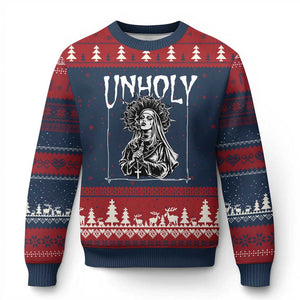 Unholy Nun Ugly Christmas Sweater Funny Horror Unholy Nun Satan Baphomet Gothic TS14 Navy Red Print Your Wear
