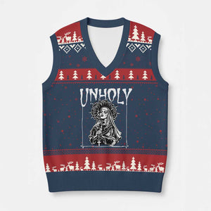 Unholy Nun V-Neck Knit Sweater Vest Funny Horror Unholy Nun Satan Baphomet Gothic TS14 Navy Red Print Your Wear