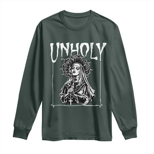 Unholy Nun Long Sleeve Shirt Funny Horror Unholy Nun Satan Baphomet Gothic TS14 Dark Forest Green Print Your Wear