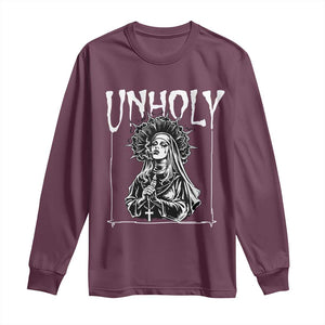 Unholy Nun Long Sleeve Shirt Funny Horror Unholy Nun Satan Baphomet Gothic TS14 Maroon Print Your Wear