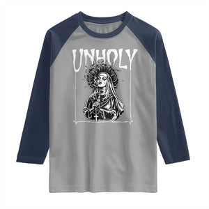 Unholy Nun Raglan Shirt Funny Horror Unholy Nun Satan Baphomet Gothic TS14 Sport Gray Navy Print Your Wear