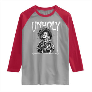 Unholy Nun Raglan Shirt Funny Horror Unholy Nun Satan Baphomet Gothic TS14 Sport Gray Red Print Your Wear