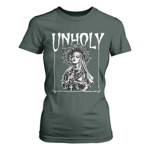 Unholy Nun T Shirt For Women Funny Horror Unholy Nun Satan Baphomet Gothic TS14 Dark Forest Green Print Your Wear