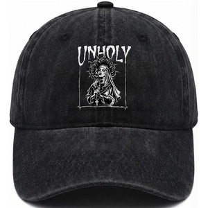 Unholy Nun Washed Cotton Baseball Cap Funny Horror Unholy Nun Satan Baphomet Gothic TS14 Washed Cap Universal Fit Black Print Your Wear