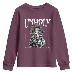 Unholy Nun Youth Sweatshirt Funny Horror Unholy Nun Satan Baphomet Gothic TS14 Maroon Print Your Wear