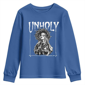 Unholy Nun Youth Sweatshirt Funny Horror Unholy Nun Satan Baphomet Gothic TS14 Royal Blue Print Your Wear