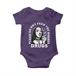 Funny Unholy Nun Baby Onesie Please Do Not Feed The Whores Drugs TS14 Purple Print Your Wear