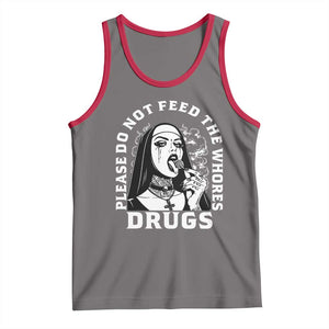Funny Unholy Nun Tank Top Please Do Not Feed The Whores Drugs TS14 Deep Heather Red Print Your Wear