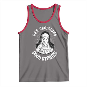 Funny Unholy Nun Tank Top Bad Decisions Good Stories TS14 Deep Heather Red Print Your Wear