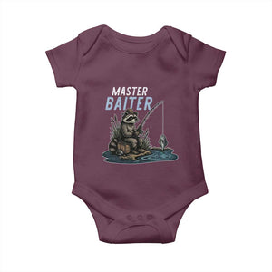 Funny Raccoon Fishing Baby Onesie Master Baiter Fisherman TS14 Maroon Print Your Wear