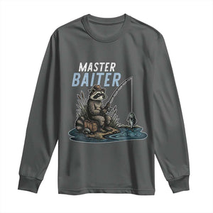 Funny Raccoon Fishing Long Sleeve Shirt Master Baiter Fisherman TS14 Dark Heather Print Your Wear