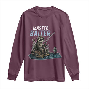 Funny Raccoon Fishing Long Sleeve Shirt Master Baiter Fisherman TS14 Maroon Print Your Wear