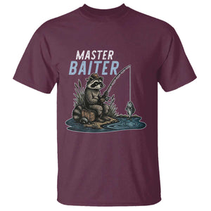 Funny Raccoon Fishing T Shirt Master Baiter Fisherman TS14 Maroon Print Your Wear