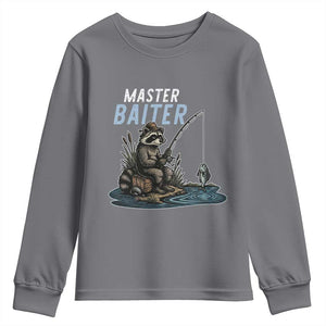 Funny Raccoon Fishing Youth Sweatshirt Master Baiter Fisherman TS14 Charcoal Print Your Wear