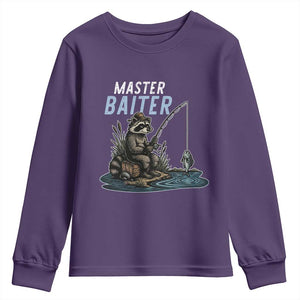 Funny Raccoon Fishing Youth Sweatshirt Master Baiter Fisherman TS14 Purple Print Your Wear