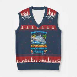 Funny Cruise Vacation Trip Drinking V-Neck Knit Sweater Vest Today Is Forecast Cruising With A Chance Of Drinking TS14 Navy Red Print Your Wear