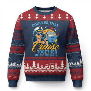 Couples That Cruise Together Stay Together Ugly Christmas Sweater Funny Cruising Couples TS14 Navy Red Print Your Wear