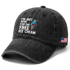Funny Cruise Washed Cotton Baseball Cap I Am Just Here For The Free Ice Cream TS14 Print Your Wear