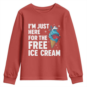 Funny Cruise Youth Sweatshirt I Am Just Here For The Free Ice Cream TS14 Red Print Your Wear