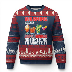 Funny Cruise Ship Ugly Christmas Sweater Warning I Bought The Drink Package TS14 Navy Red Print Your Wear