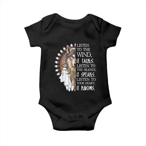 Native American Indian Wolf Saying Listen to The Wind Baby Onesie