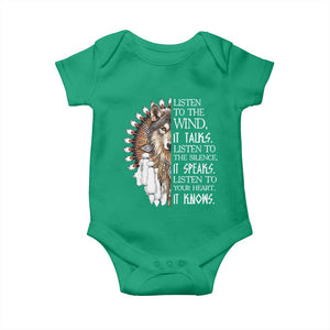 Native American Indian Wolf Saying Listen to The Wind Baby Onesie