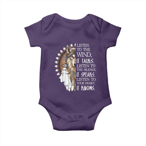 Native American Indian Wolf Saying Listen to The Wind Baby Onesie