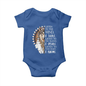 Native American Indian Wolf Saying Listen to The Wind Baby Onesie