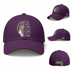 Native American Indian Wolf Saying Listen to The Wind Baseball Cap