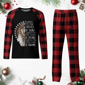 Native American Indian Wolf Saying Listen to The Wind Plaid Pajama Set
