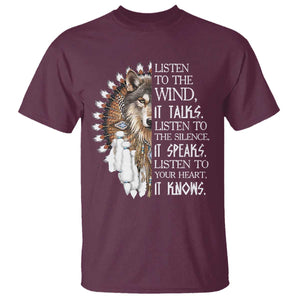 Native American Indian Wolf Saying Listen to The Wind T Shirt