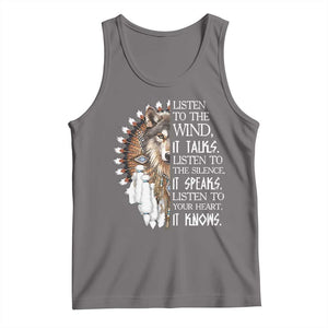 Native American Indian Wolf Saying Listen to The Wind Tank Top
