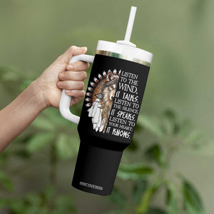 Native American Indian Wolf Saying Listen to The Wind Tumbler With Handle