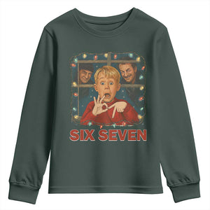 67 Six Seven Christmas Meme Youth Sweatshirt Funny Family Xmas Movie TS14 Dark Forest Green Print Your Wear