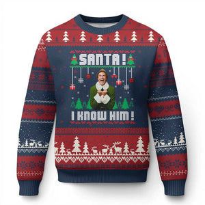Santa I Know Him Ugly Christmas Sweater Funny Elf Xmas TS14 Navy Red Print Your Wear