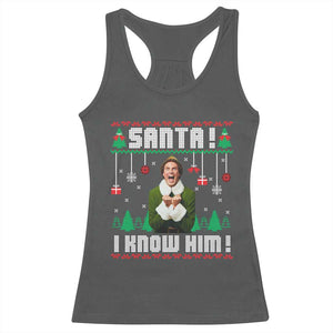 Santa I Know Him Racerback Tank Top Funny Elf Christmas TS14 Dark Heather Print Your Wear