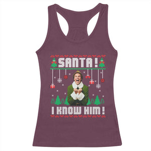Santa I Know Him Racerback Tank Top Funny Elf Christmas TS14 Maroon Print Your Wear