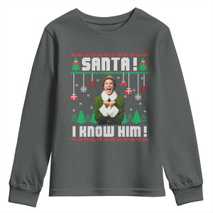 Santa I Know Him Youth Sweatshirt Funny Elf Christmas TS14 Dark Heather Print Your Wear