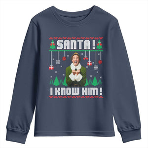 Santa I Know Him Youth Sweatshirt Funny Elf Christmas TS14 Navy Print Your Wear