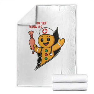 Funny ICU Nurse Christmas Throw Blanket Gingerbread Did You Try Icing It TS14 White Print Your Wear
