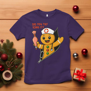 Funny ICU Nurse Christmas T Shirt Gingerbread Did You Try Icing It TS14 Purple Print Your Wear
