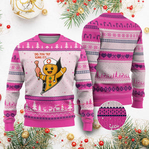 Funny ICU Nurse Xmas Ugly Christmas Sweater Gingerbread Did You Try Icing It TS14 Hot Pink Print Your Wear