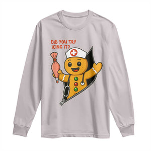 Funny ICU Nurse Christmas Long Sleeve Shirt Gingerbread Did You Try Icing It TS14 Ice Gray Print Your Wear