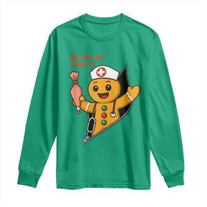 Funny ICU Nurse Christmas Long Sleeve Shirt Gingerbread Did You Try Icing It TS14 Irish Green Print Your Wear